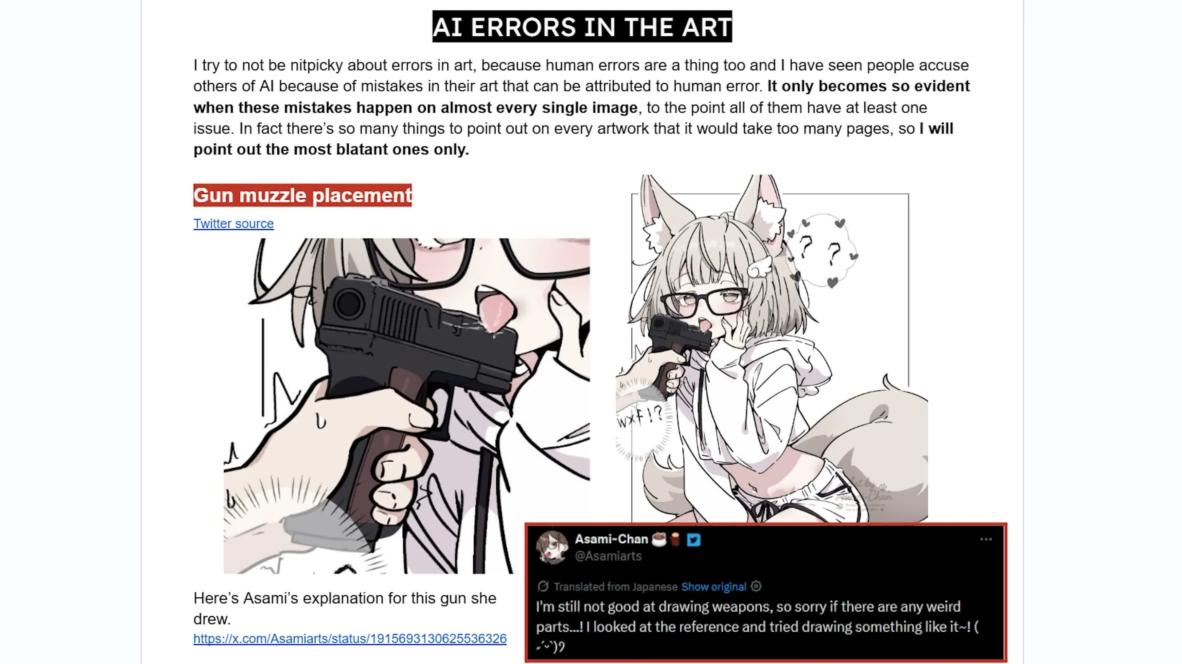 Exemplo de alucinacao em arte com arma desenhada errada